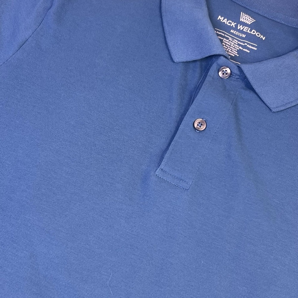 Mack‎ Weldon Mens Medium Polo Shirt Vesper Blue Supima Cotton Ionic Stretch